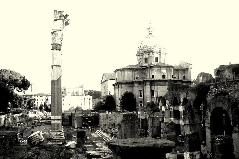 rome, architectural column, the roman forum, black And White, the past, travel, 2K, famous Place, city, archaeology, architecture, belief, no people, ruined