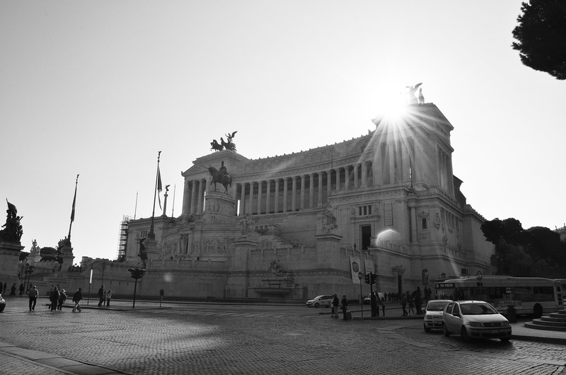 government, built structure, travel, building exterior, sun, clear sky, beauty, black and white, nature, history, rome, car, summer, italy, mode of transportation