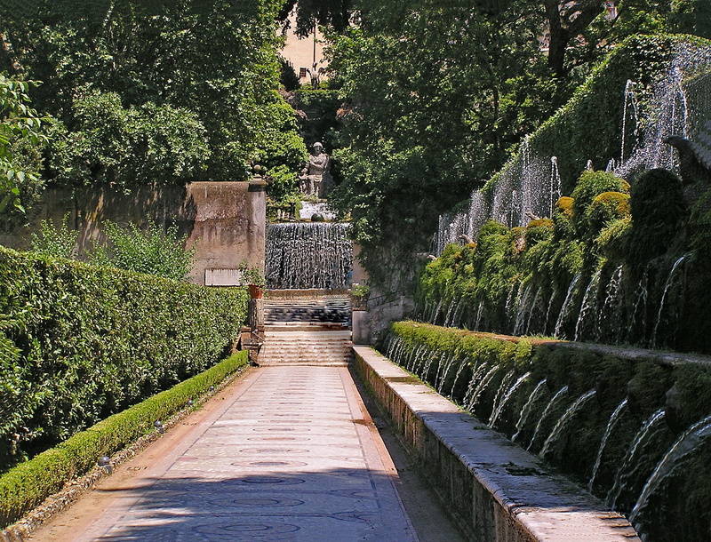 1080P, religion, artwork, outdoors, footpath, garden, fountain, water feature, Villa DEste, villa, the way forward, history, Tivoli, no people, places of interest