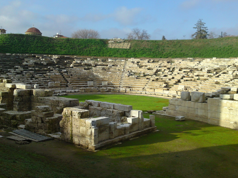 high angle view, ancient theatre, famous Place, stones, temple - Building, ancient Civilization, no people, cemetery, city, stone Material, architecture And Buildings