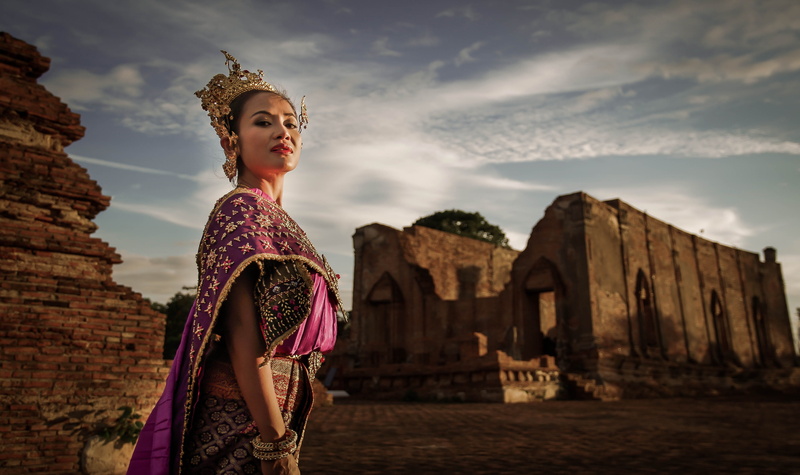 adult, one person, thailand sets, thai people, thailand, gold, beautiful woman, sky, beautiful, archaeological site, place of worship, ancient, beauty