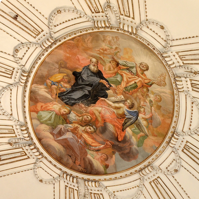 male likeness, female likeness, 2K, low angle view, ceiling, no people, place of worship, mural, representation, craft, the past, art and craft, architecture