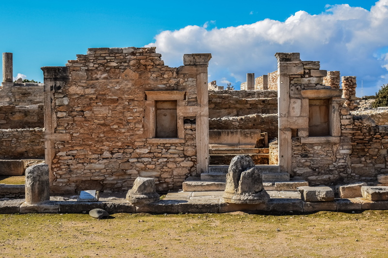 greek, building, place of worship, archaeology, architectural column, 5K, remains, blue, sunlight, cyprus, outdoors, travel destinations, bricks, 1st century ad