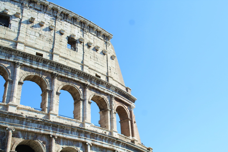 amphitheater, blue, travel, archaeology, coliseu, built structure, architecture, day, clear sky, low angle view, italia, ruined, architectural column, building exterior