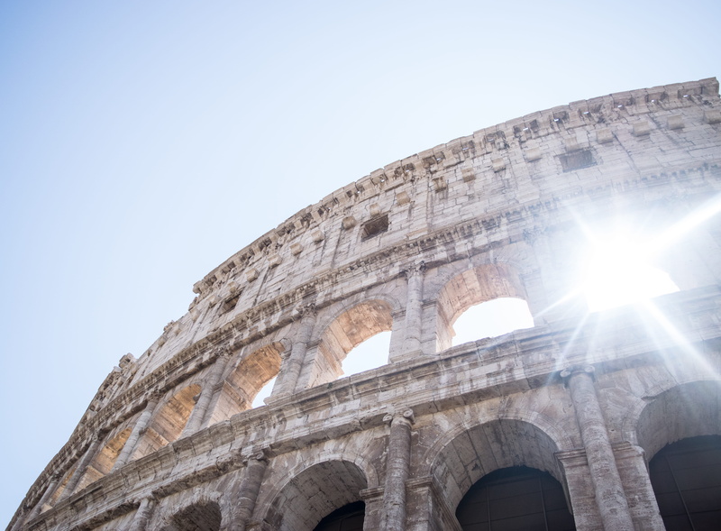 clear sky, concrete, travel, history, rome, low angle view, brick, sunlight, no people, photo, architecture, brown, daytime, travel destinations, ruin