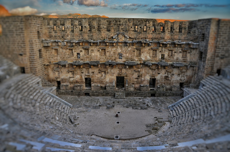 ancient civilization, history, day, no people, building, spirituality, Aspendos, outdoors, structure, belief, architecture, wall, travel, building exterior
