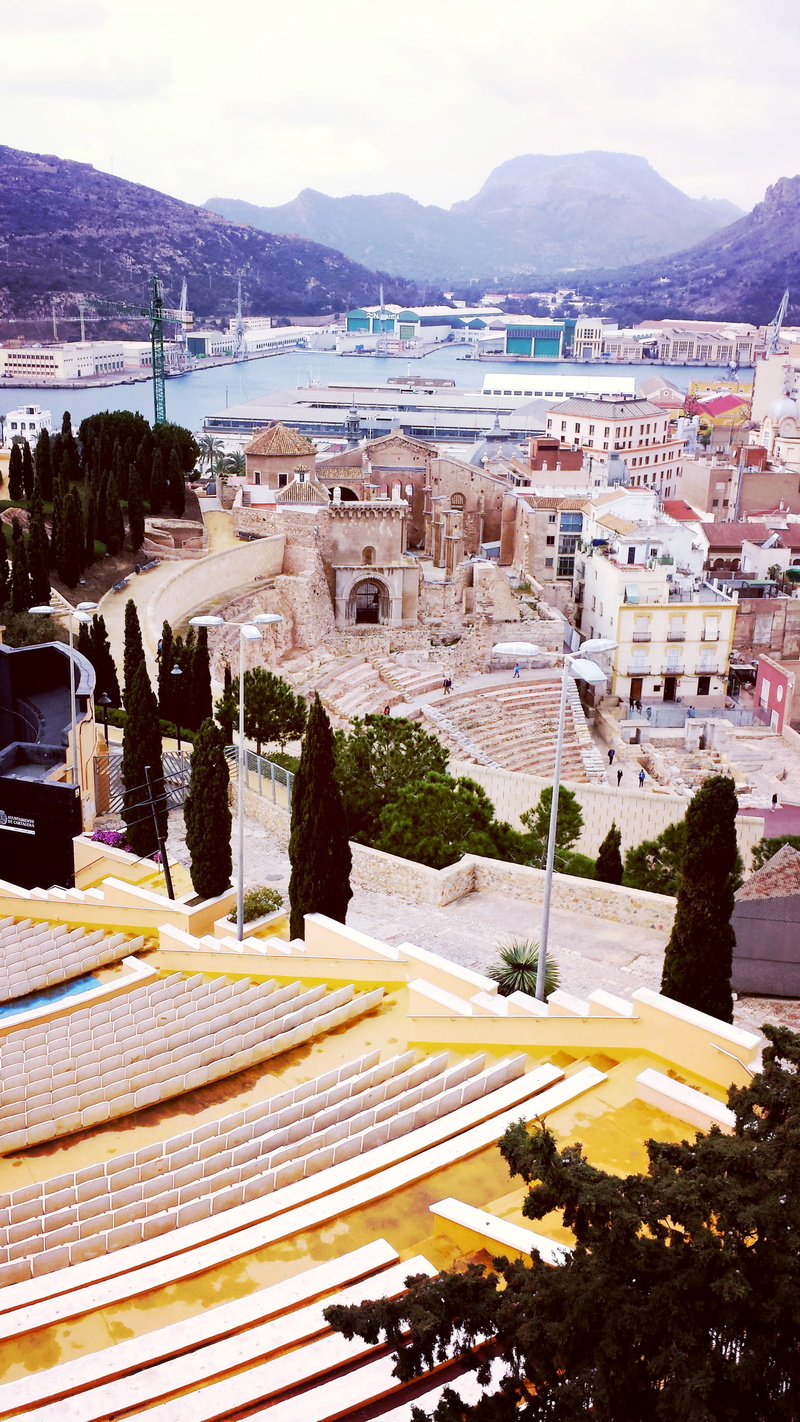 theatre, amplitheatre, spain, travel, transportation, plant, high angle view, roman, architecture, residential district, 2K, españa, townscape, mountain range