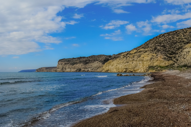 cyprus, coast, land, rocky coastline, seaweed, beauty in nature, rock - object, no people, tranquility, water, blue, stack rock, landscape, sky, kourion beach