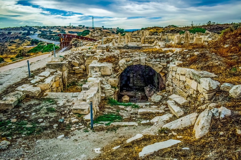 kourion, old ruin, history, building, building exterior, the past, landscape, old, travel destinations, civilization, rock, no people, cloud - sky, ruins