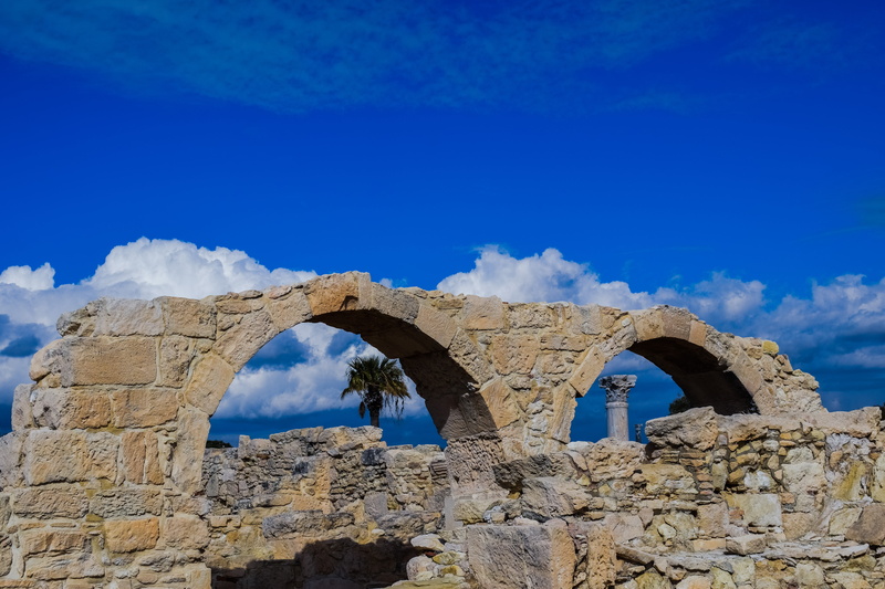 history, unesco, arch, cyprus, ancient civilization, historical, low angle view, blue, monument, archeology, roman, built structure, deterioration, travel