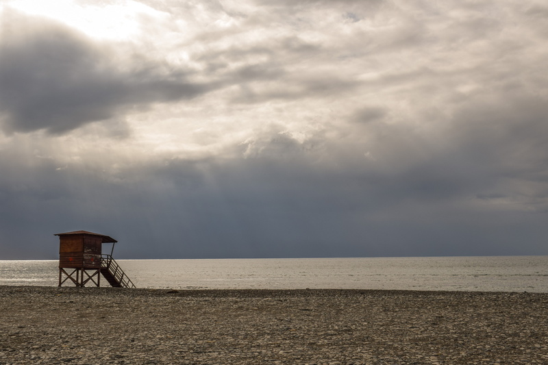 safety, architecture, horizon over water, kourion beach, tower, horizon, sea, Sky, sand, winter, outdoors, cyprus, hut, emergency, lifeguard hut, Beach