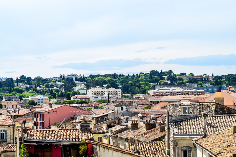 settlement, Nimes, roof, Tile, residential district, france, townscape, high angle view, terracotta, cityscape, tree, sky, Roof, red roof, building, uzès