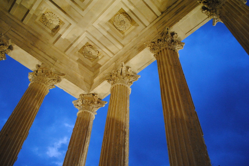 day, Temple, Columns, travel, place of worship, carving, no people, neo-classical, built Structure, ancient, blue, directly below, Nimes, art and craft
