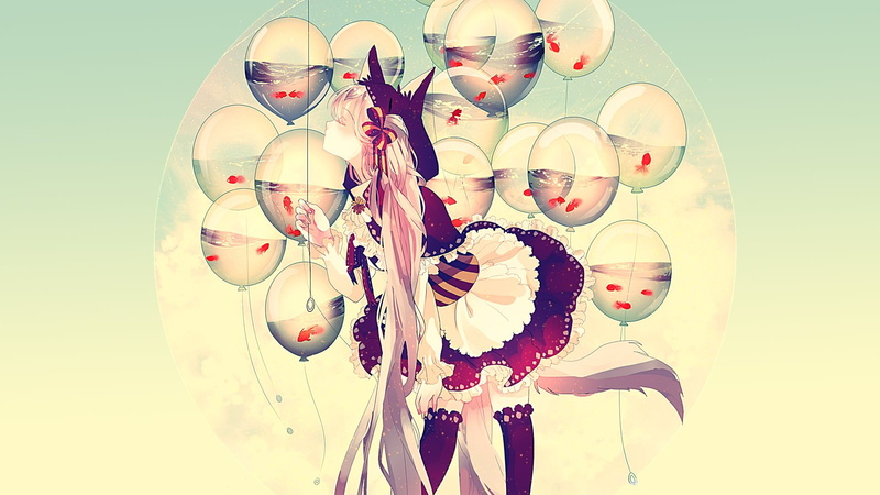 hair, miku, 1080P, girls, hatsune, animea, long, thigh-highs, nime, balloon, vocaloid