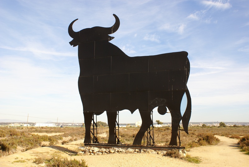 field, emblem, nature, no people, herbivorous, spain, el toro de osborne, environment, livestock, domestic animals, cloud - sky, matador, sky, europe, horns