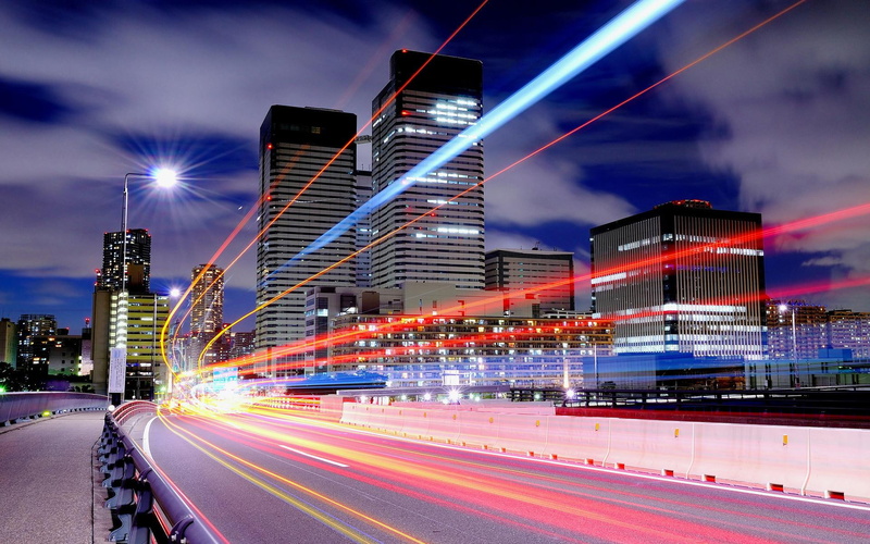 nature and landscapes, highway, long exposure, city, long, lights, 1080P, exposure, skyscrapers