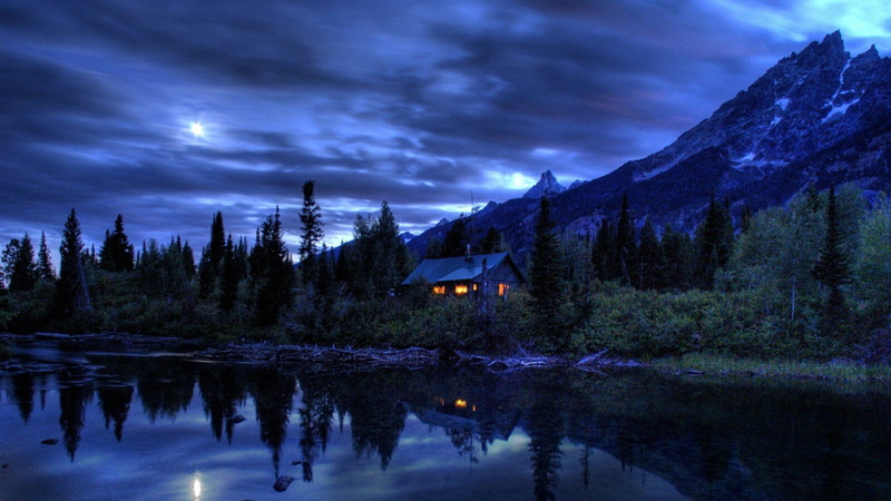 lake, living, cabin, 1080P, rustic, 3d and abstract, trees