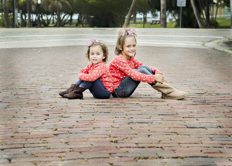 kids, cute, women, sisters, family, females, hair, people, childhood, paver, daughter, red, bricks, looking at camera, sister, two, togetherness, happy