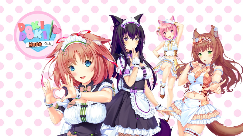 fan art, 2K, humor, Doki Doki Literature Club, maid, Neko Para, anime, white skin, cat girl, anime girls, simple background, maid outfit