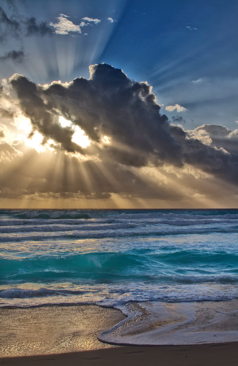 cancun, sand, sunset, blue, summer, vacancy, beach, outdoors, beauty In Nature, sky, rays, no people, light, cloud, non-urban scene, shine, tranquil scene