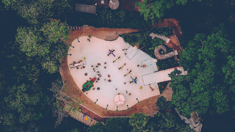 green color, 2K, shot, amphitheatre, amphitheater, directly above, architecture, outdoors, nature, arena, growth, brazil, aerial view, minecraft, yard