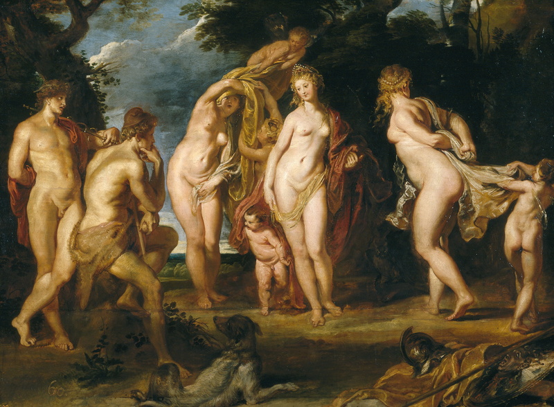 digital composite, no people, Pieter Paul Rubens, statue, picture, representation, day, outdoors, The Judgment Of Paris, architecture, painting, mythology