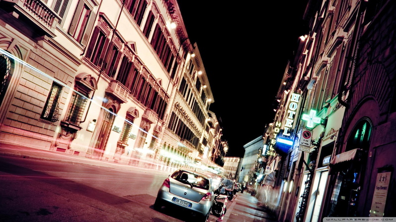 stree, 1080P, lights, exposure, nature and landscapes, florence, city, astreet, cars, long