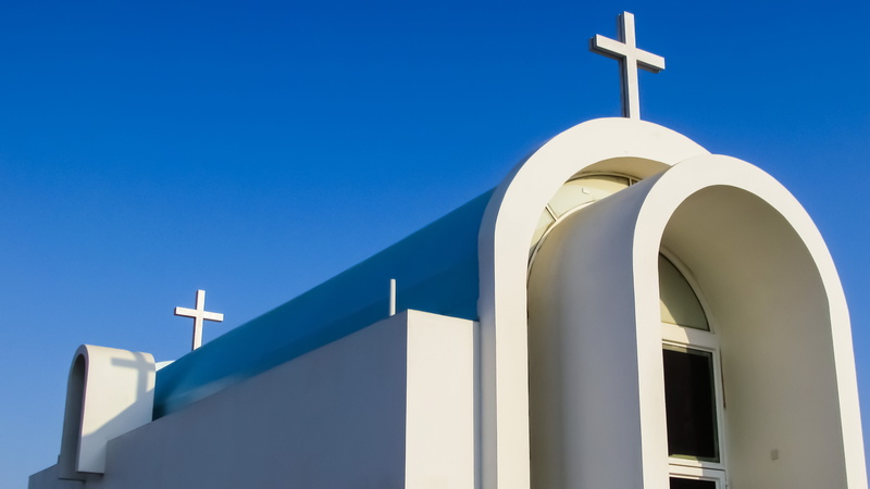 day, clear sky, white, greece, ayia triada, religion, no People, blue, Cyprus, white color, christianity, place of worship, sky, orthodox, Ayia, built structure