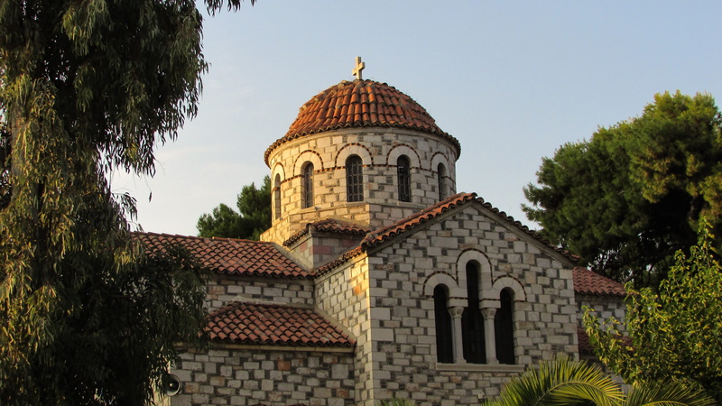 no people, Volos, 4K, travel destinations, nature, sky, outdoors, Ayia, Greece, architecture, plant, built structure, low angle view, Church, tree, the past