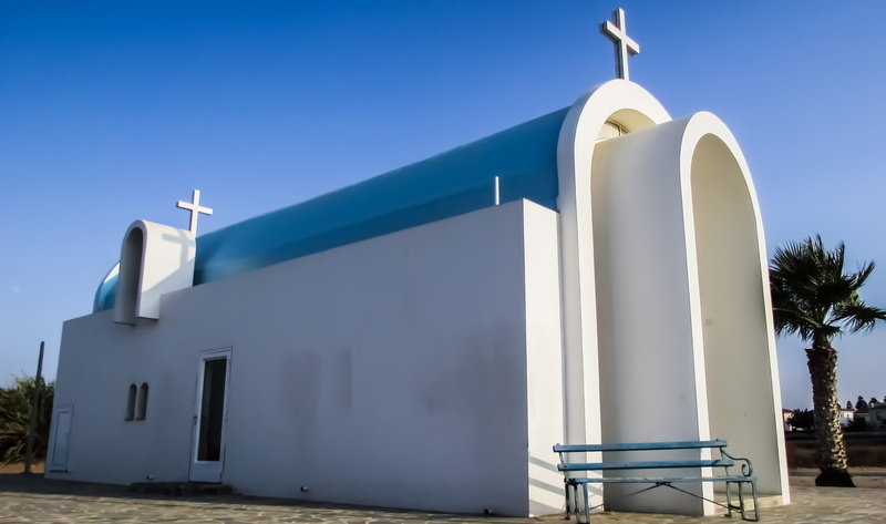 ayia triada, church, white color, 4K, modern, belief, architecture, clear sky, building exterior, day, sky, cyprus, religion, outdoors, building, nature