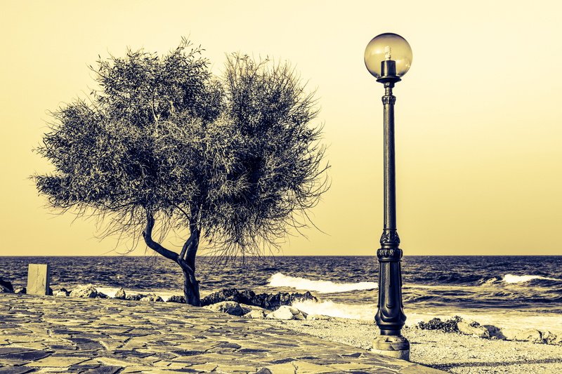 protaras, scenery, outdoors, cyprus, scenics - nature, tree, lantern, water, tranquility, clear sky, waves, sea, horizon over water, nature, beauty in nature