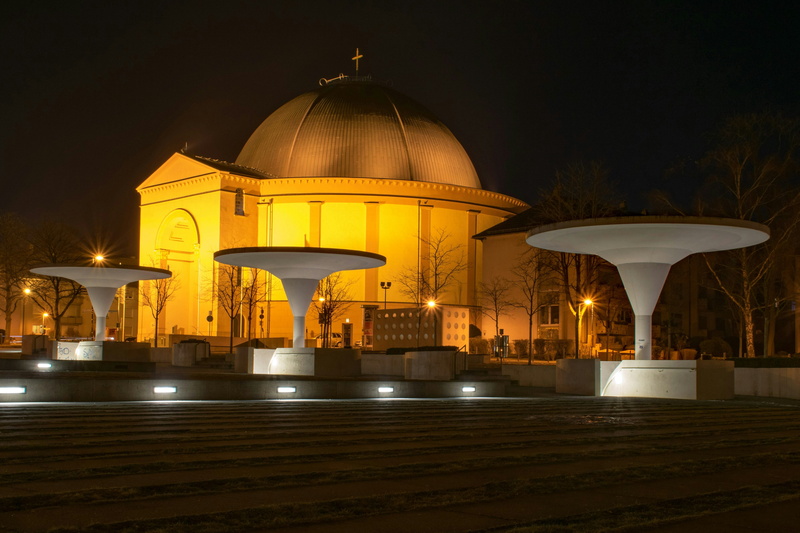 4K, georg büchner space, Hesse, spirituality, church, belief, built structure, architecture, no people, travel destinations, illuminated, night, faith