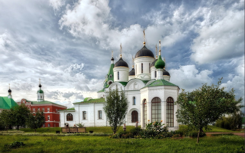 spirituality, belief, religion, grass, green, dome, tree, place of worship, transfiguration, cloud - sky, monastery, day, sky, architecture, holy, building exterior
