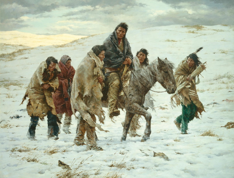 surrender, rides, snow, native, 1080P, horse, painting, joseph, 3d and abstract, chief
