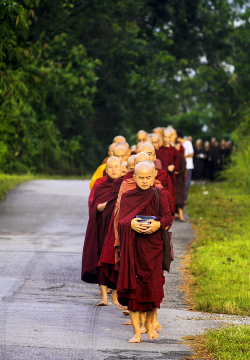 clothing, sangha on road, day, footpath, people, group of people, full length, real people, traditional clothing, theravada monks, buddhist monks, belief