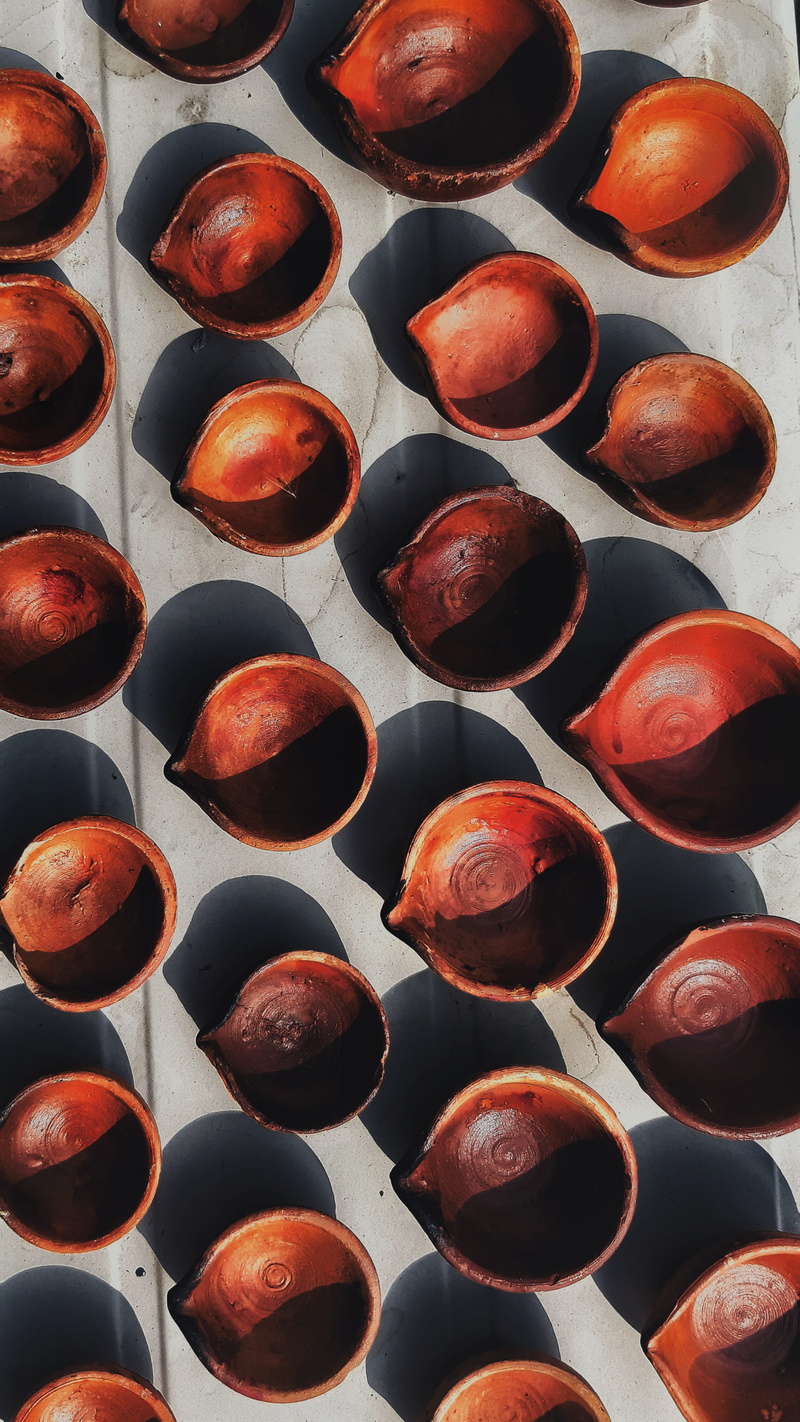 still life, nut - food, festival, clay, sweets, candleholder, india, high angle view, fruit, flat lay, close-up, nut, ceramic, repetition, brown, diwali