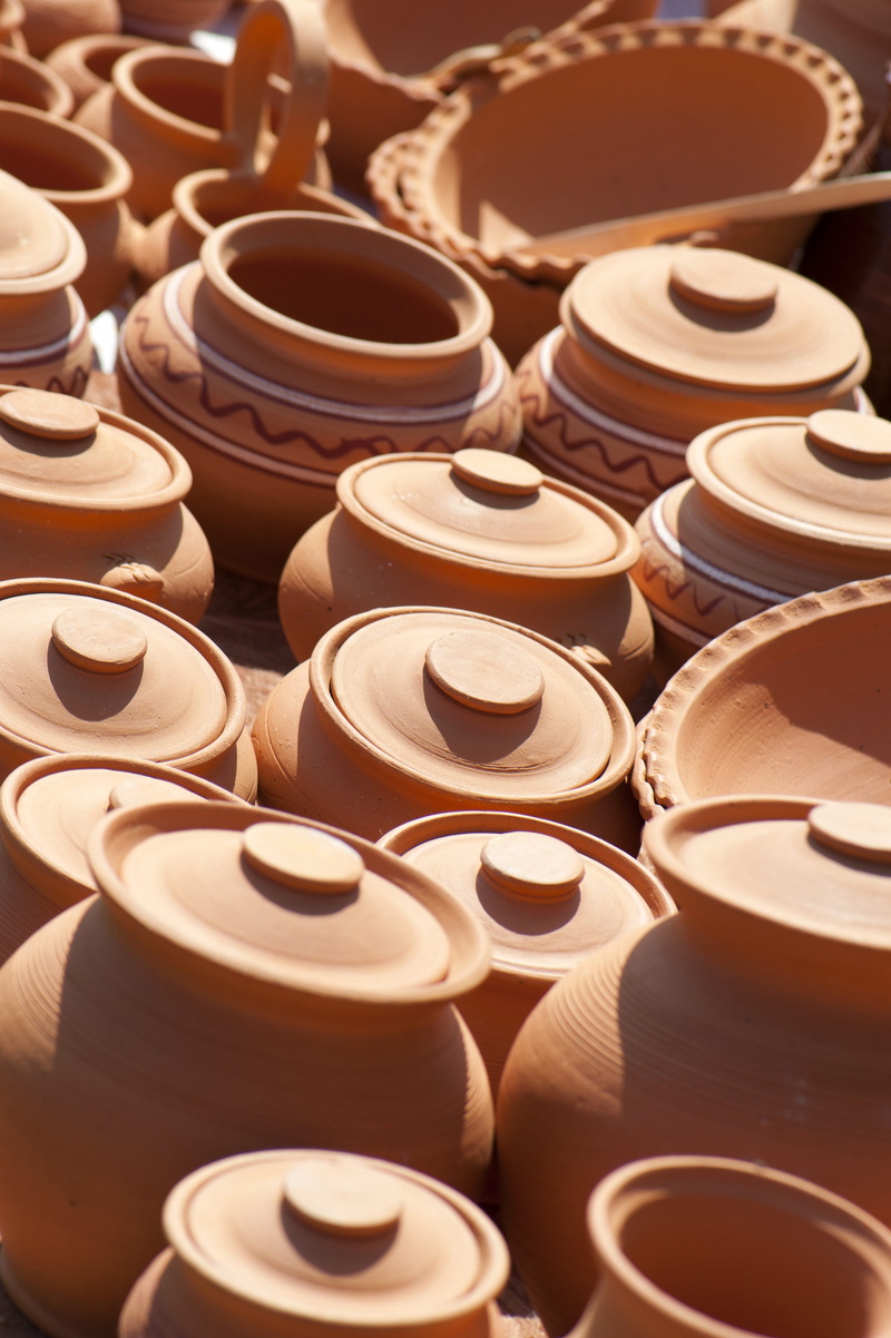 retail, large group of objects, sale, jug, needlework, earthenware, full frame, 4K, still life, high angle view, clay, traditional, workshop, folk, vase