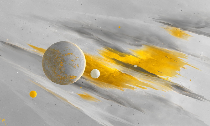 yellow, planet, fantasy, luminos, art, josef barton, Abstract, 1080P, white