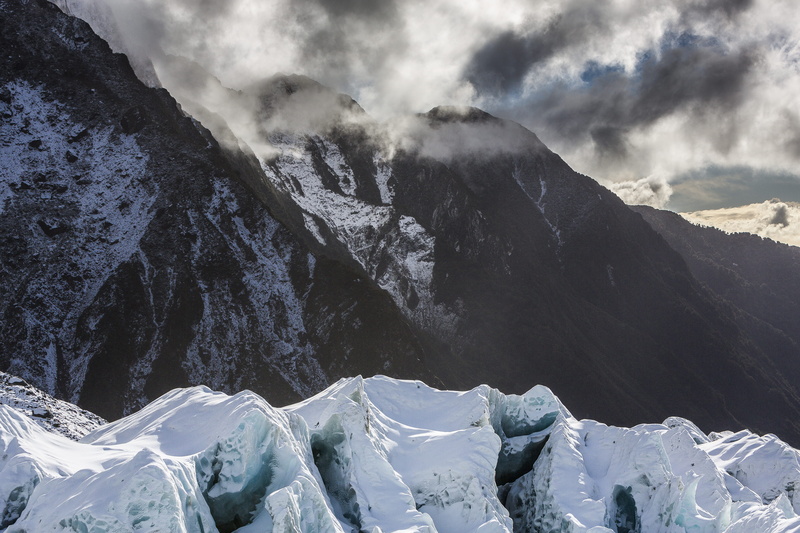 snow, panoramic, cold temperature, covered, 5K, frozen, tranquil scene, environment, mountain, glacial, franz josef glacier, beauty in nature, peak, winter