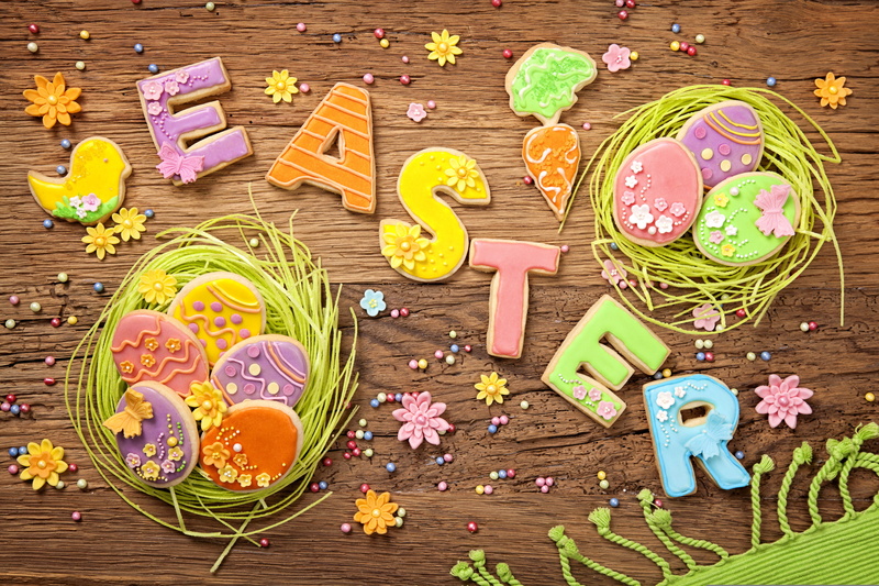 cookies, holiday, Easter, decoration, pastel, eggs, letters, colorful, glaze, sweet, spring, wood, 5K