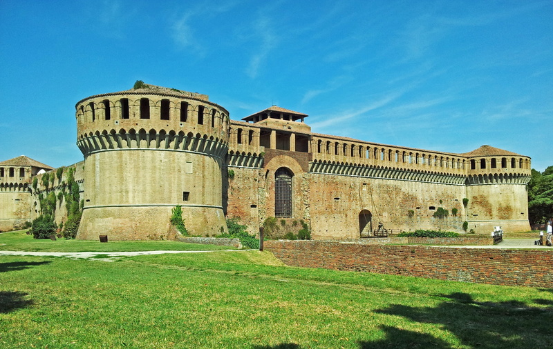 medieval, castle, sky, building, built structure, imola, building exterior, nature, travel destinations, tourism, day, sunlight, no people, 2K, blue, outdoors