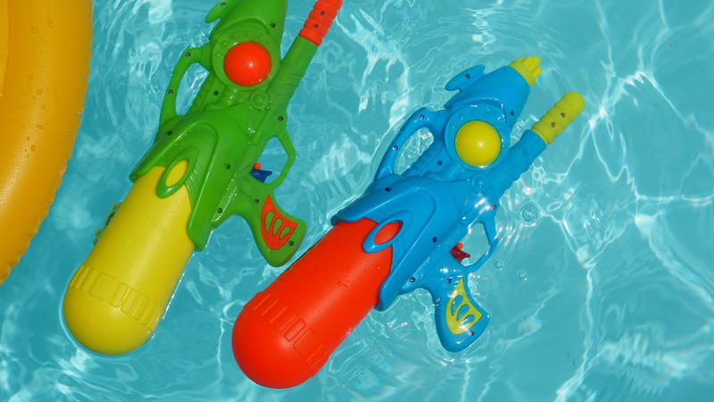 floating, summer, games, close-up, floating on water, water, tube, toy, rippled, water gun, swimming pool, pool raft, pistol, high angle view, tubing, swim