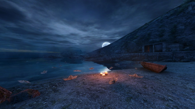hd, 1080P, beach, night, moon, video games, candle