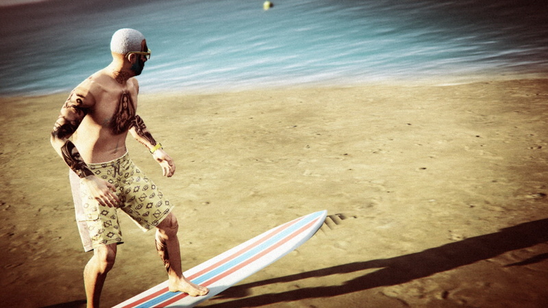 shorts, surfers, motion, Grand Theft Auto V, 1080P, lifestyles, sea, shirtless, people, men, surfing, sunlight, water, real people, beach, day, leisure activity