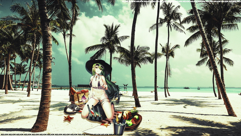 littorio azur lane, Retro style, littorio, beach, summer, Mobile Game, Azur Lane, 4K, love