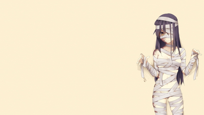 illustration, haired, girl, hd, anime, cartoon/comic, mummy, shoujo, katawa, purple, 1080P