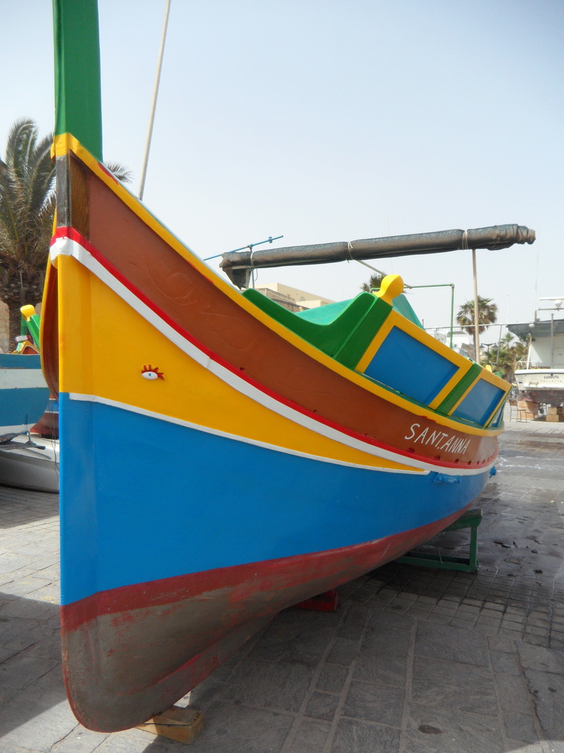 outdoors, phoenician, land, 4K, sky, fishing boat, colorful boat, blue, transportation, sunlight, sea, beach, nature, luzzu, nautical vessel, eyes of osiris