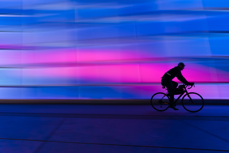 adult, activity, side view, motion, transportation, art, night, outdoors, vitality, colors, biker, person, design, commuter, men, urban, public domain images