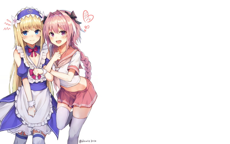 Blue Eyes, Smile, Fate/Grand Order, 1080P, Chevalier dEon, Skirt, Girl, Pink Eyes, School Uniform, Blush, Maid, Astolfo (Fate/Apocrypha), Pink Hair, Blonde