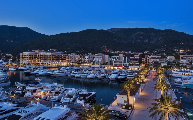travel destinations, outdoors, mountain, transportation, sea, marina, summer, building, sky, 2K, built structure, tivat, water, architecture, mountain range
